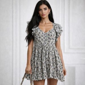 Isabel Marant Etoile Godrana Floral Printed Cotton Short Mini Dress 34